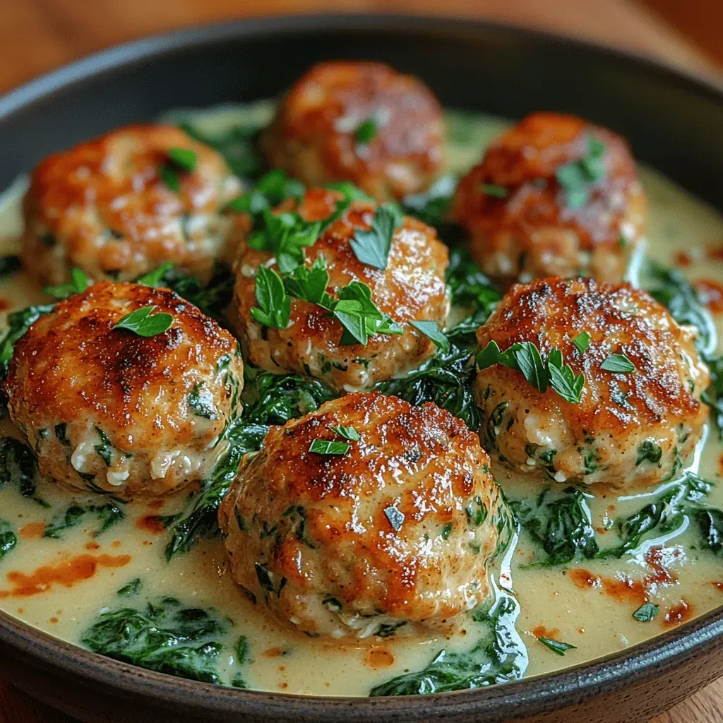 Hearty Chicken Ricotta Meatballs with Spinach Alfredo Sauce