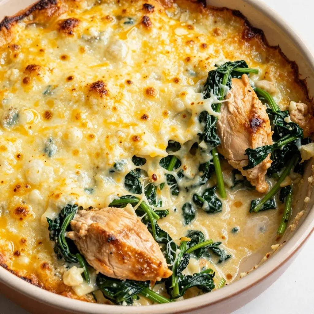 creamy garlic chicken and spinach casserole for healthy winter dinners