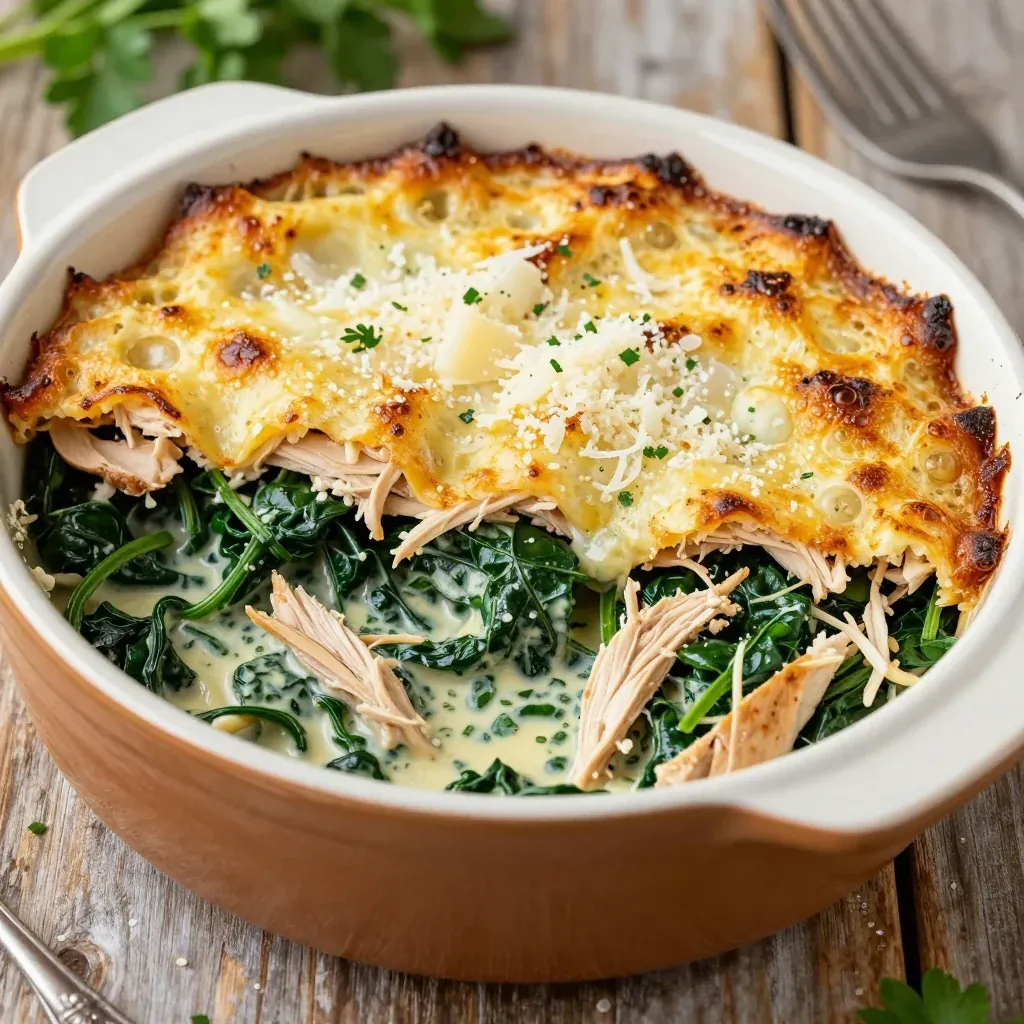 healthy slow cooker chicken and spinach casserole with garlic and herbs