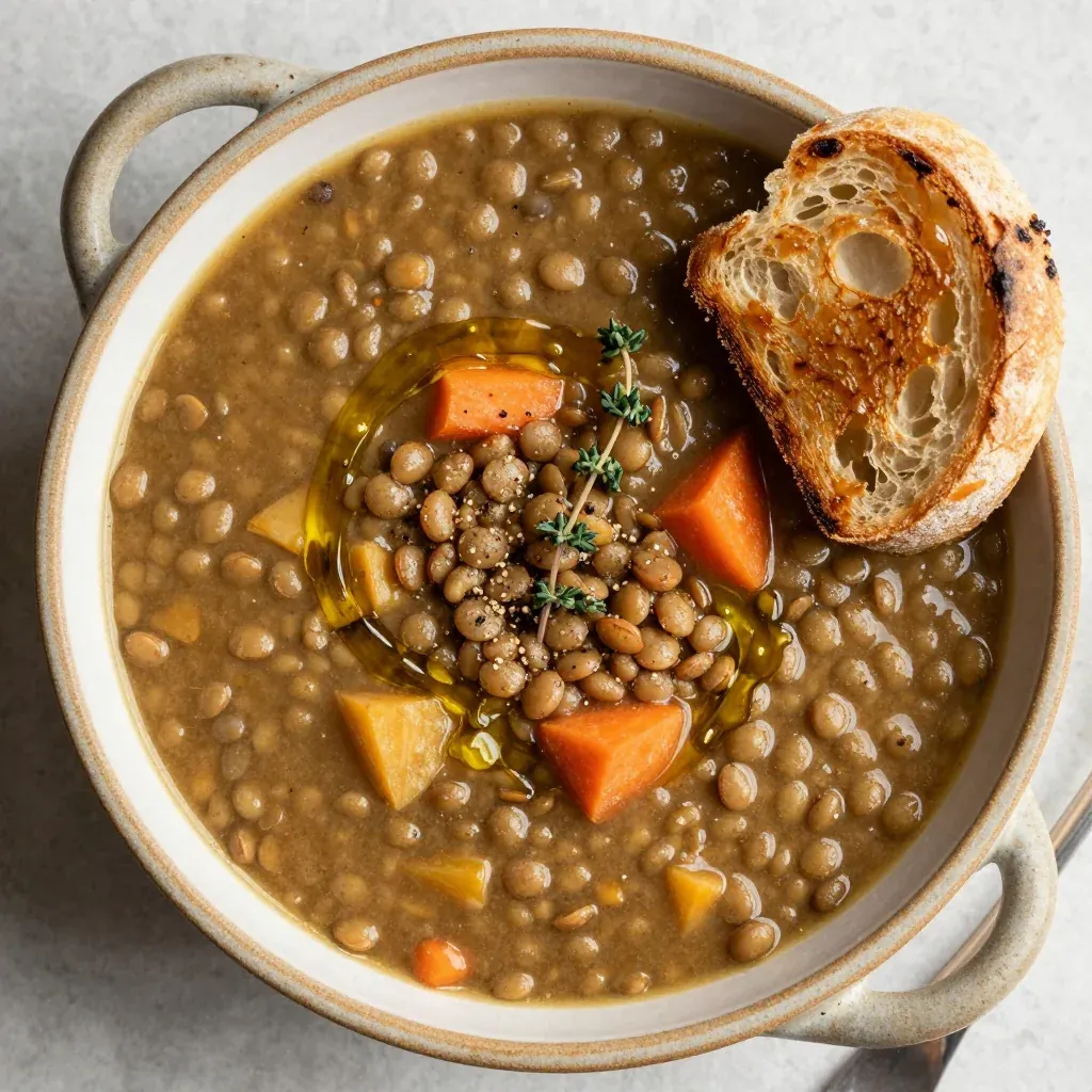 cozy slow cooker lentil and root vegetable soup for january meal prep