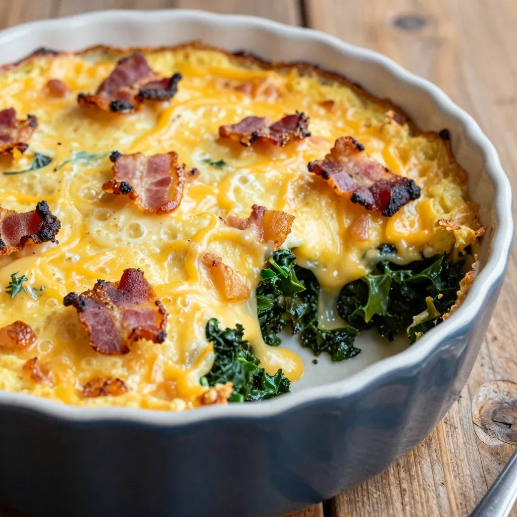 cheesy bacon and kale breakfast casserole for holiday mornings