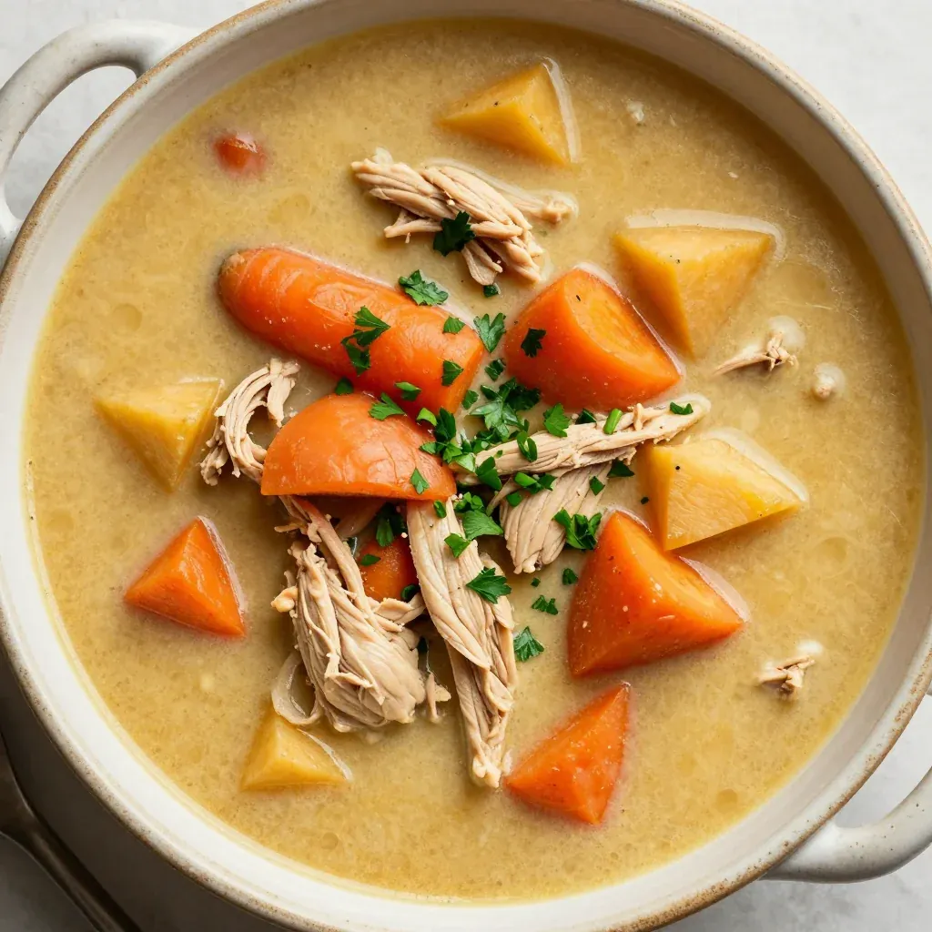 creamy slow cooker chicken and root vegetable soup for busy nights