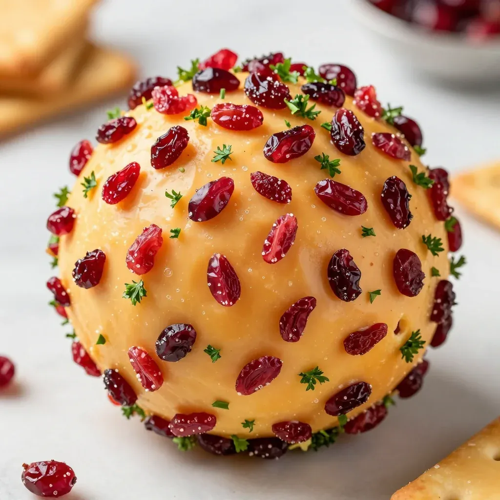homemade cheddar cheese ball with cranberries for holiday parties