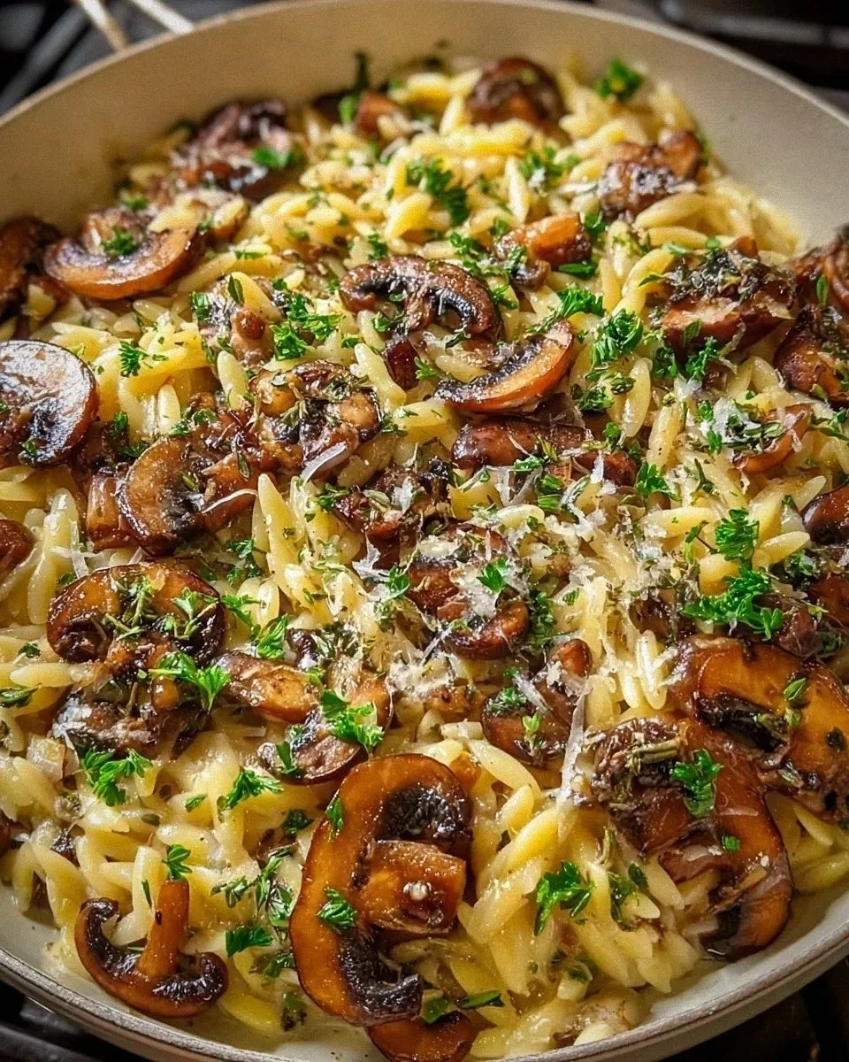 Creamy mushroom orzo skillet