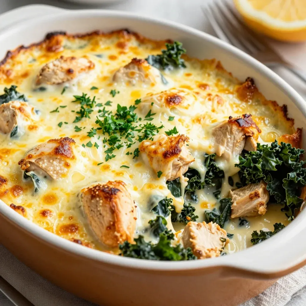 healthy meal prep friendly chicken and kale casserole for busy nights