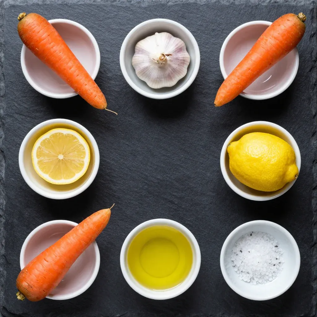 Ingredients for garlic roasted carrot and parsnip medley with lemon for budget dinners