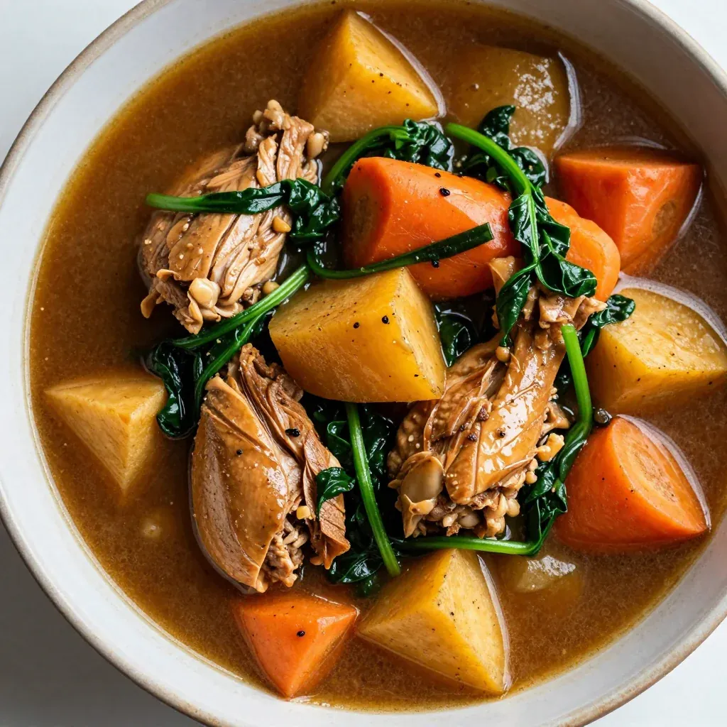 healthy slow cooker turkey stew with spinach and root vegetables