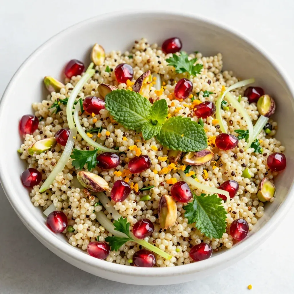 citrus and herb quinoa salad with pomegranate seeds for winter brunch