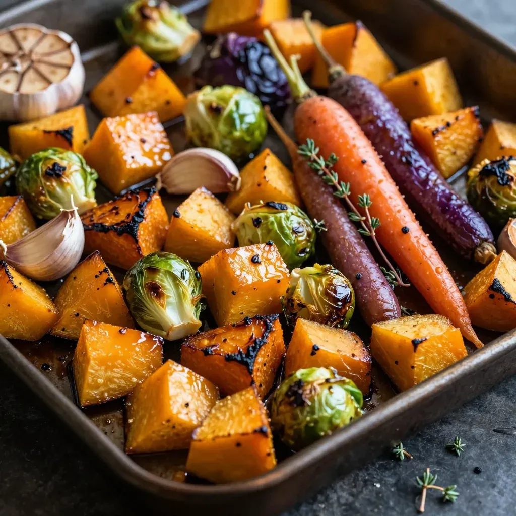 simple meal prep roasted winter vegetables with garlic and thyme