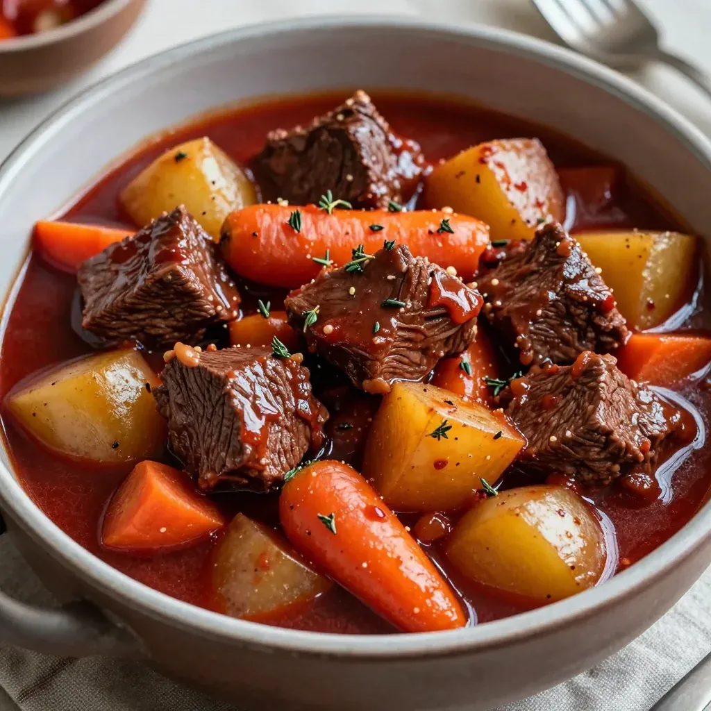 slow cooker beef and root vegetable stew with red wine for winter