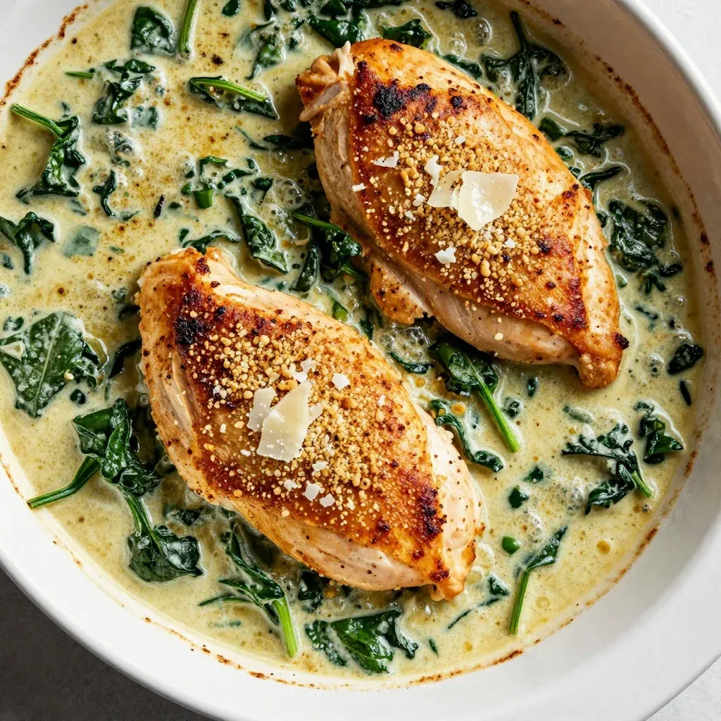 high protein garlic and spinach chicken casserole for healthy weeknights
