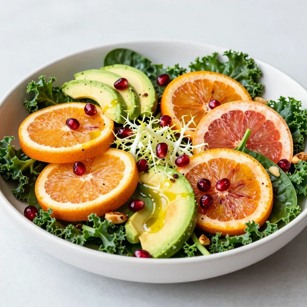 light and detoxing citrus salad with winter greens and lemon dressing