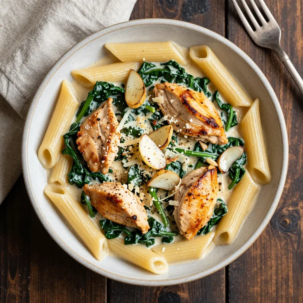 creamy garlic chicken and spinach pasta for busy winter nights