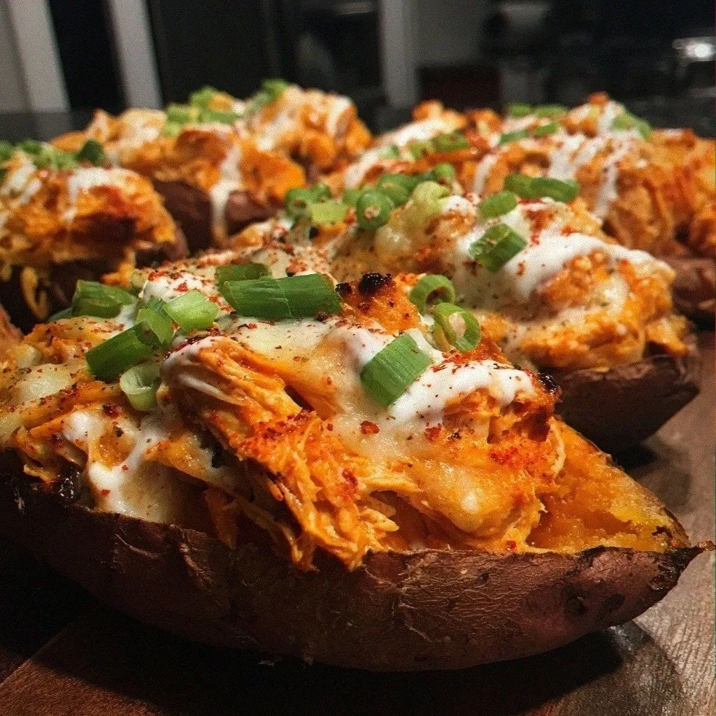 Buffalo Chicken Stuffed Sweet Potatoes