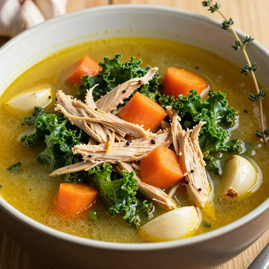 one pot chicken and kale stew with garlic and carrots for cold evenings