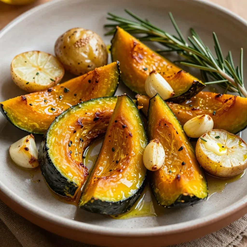 roasted garlic and rosemary winter squash with potatoes for simple meals