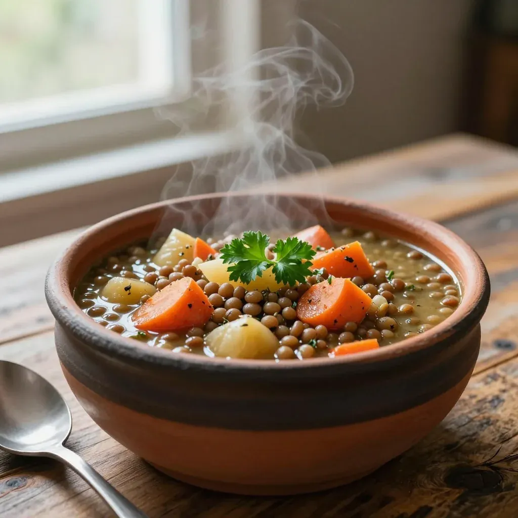 batch cook garlic and herb lentil stew with carrots and parsnips
