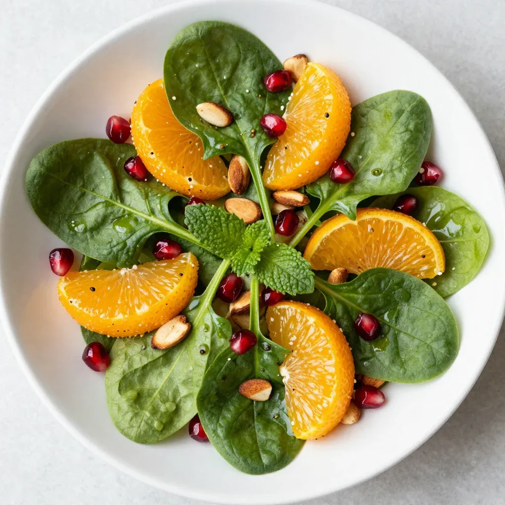 healthy citrus and winter green salad with oranges and spinach