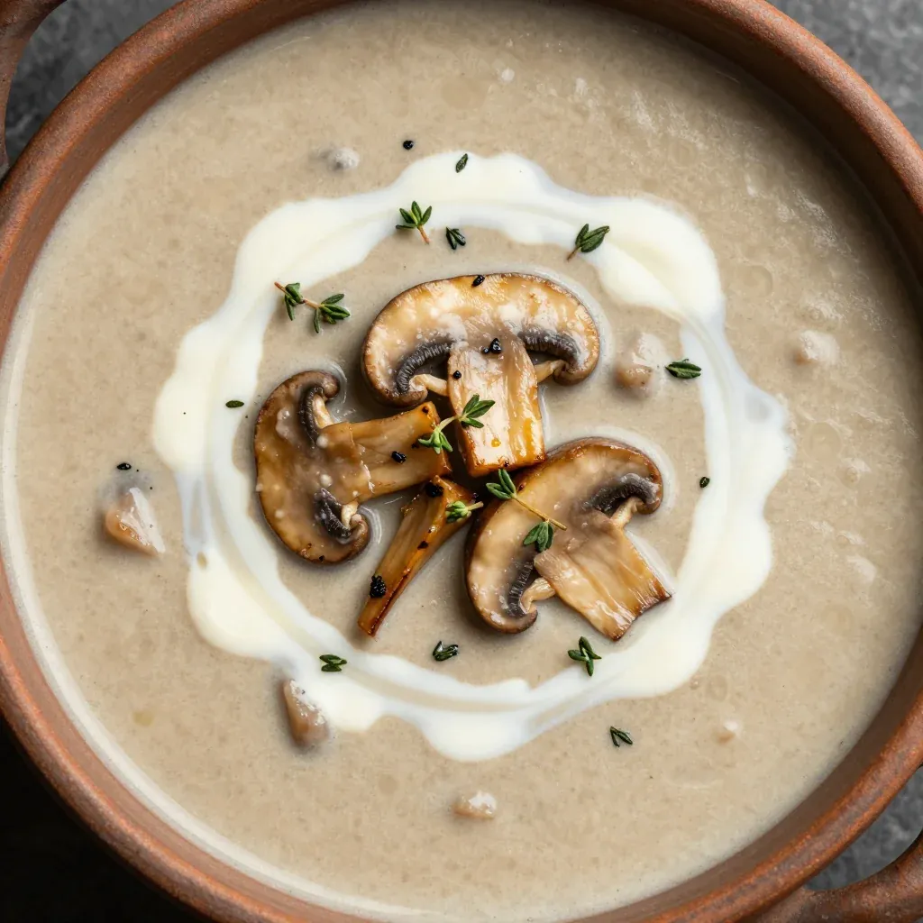 Healthy Creamy Mushroom Soup with Garlic Thyme