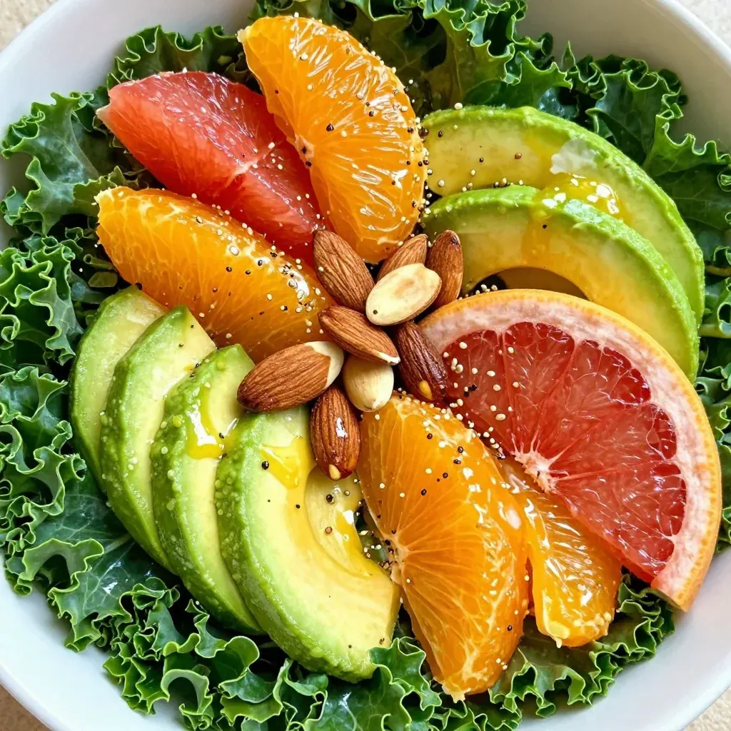 warm citrus kale salad with oranges and grapefruit for morning meal prep