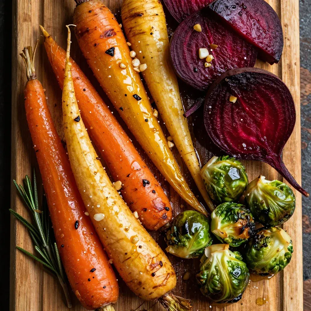 whole30 roasted winter vegetables with garlic and fresh herbs