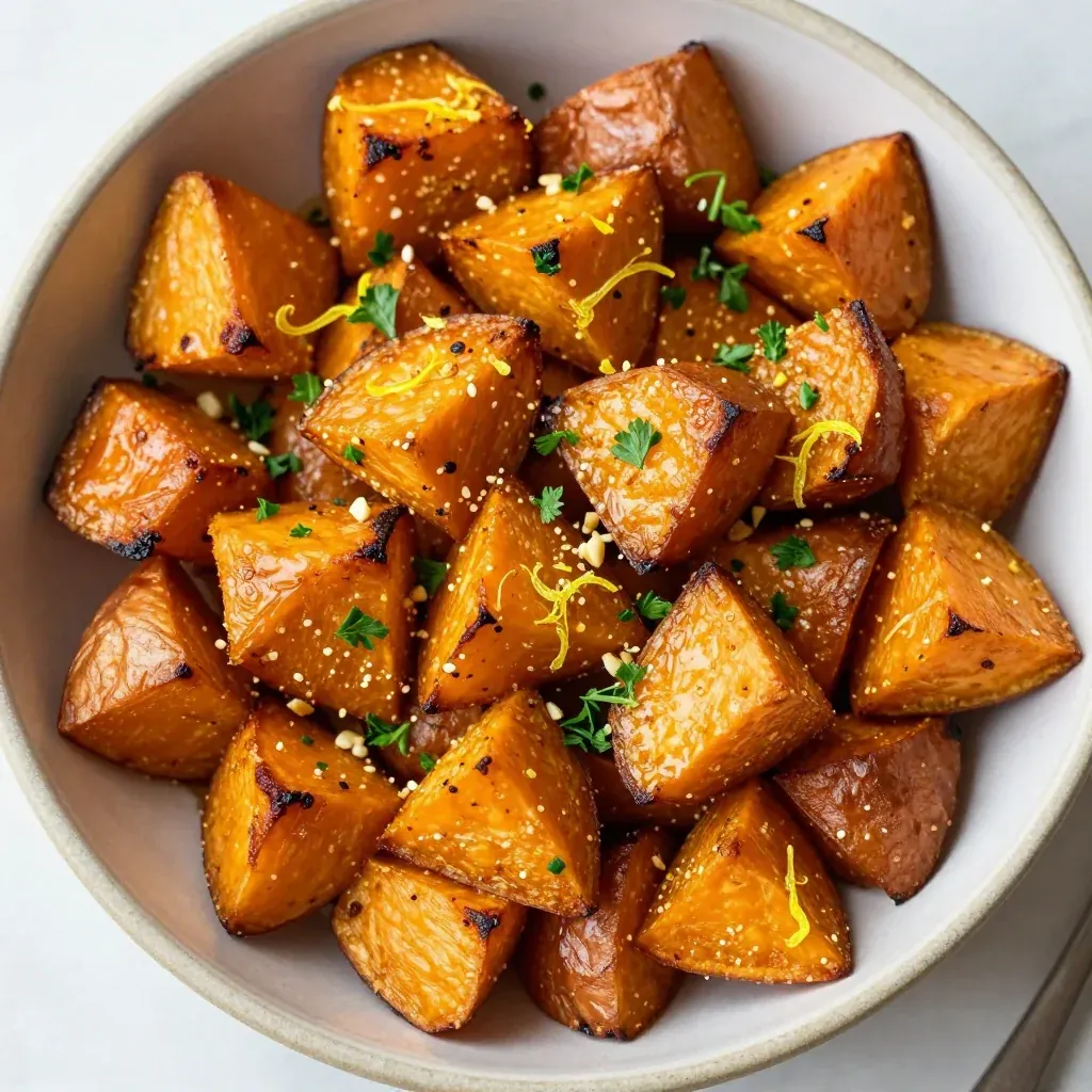 lemon and garlic roasted sweet potatoes for clean eating family meals