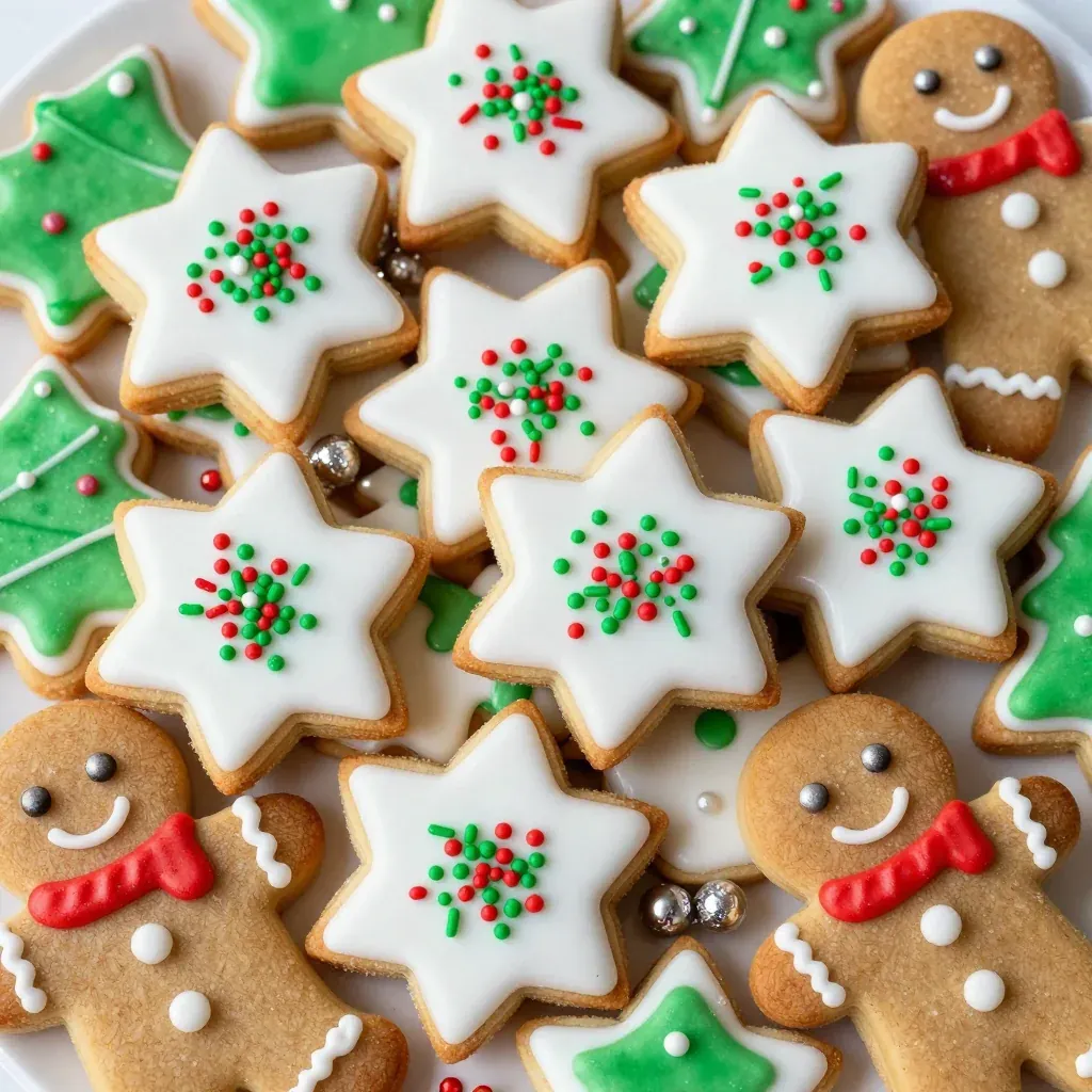 classic christmas cookies with frosted holiday decorations to bake
