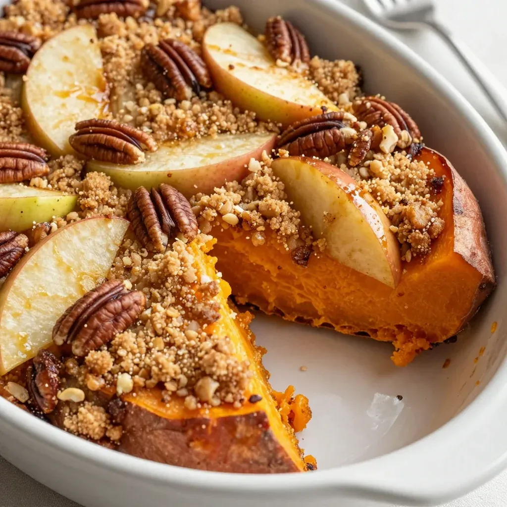 sweet potato and apple casserole with brown sugar streusel topping