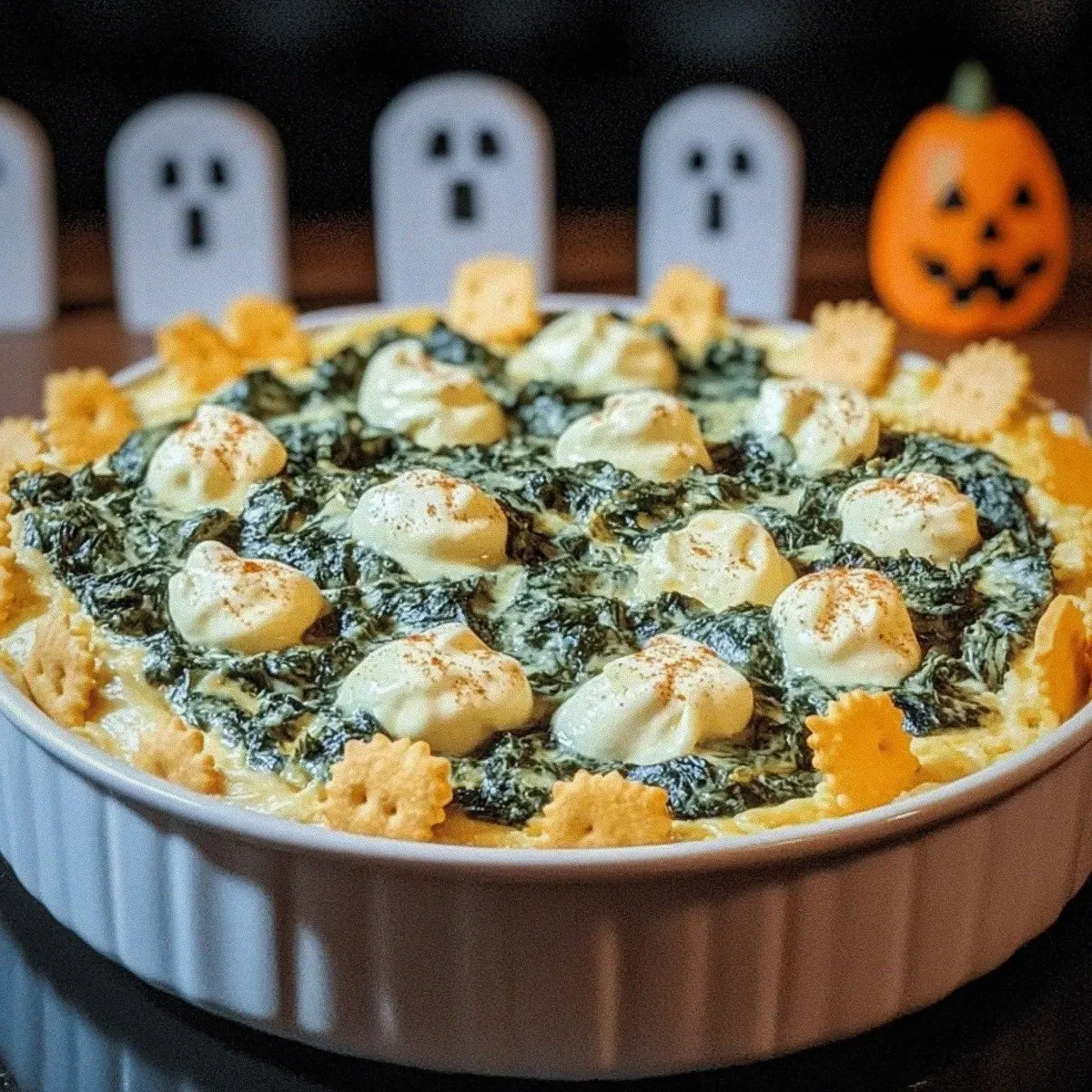 Spooky Halloween Graveyard Spinach Dip with Creamy Goodness