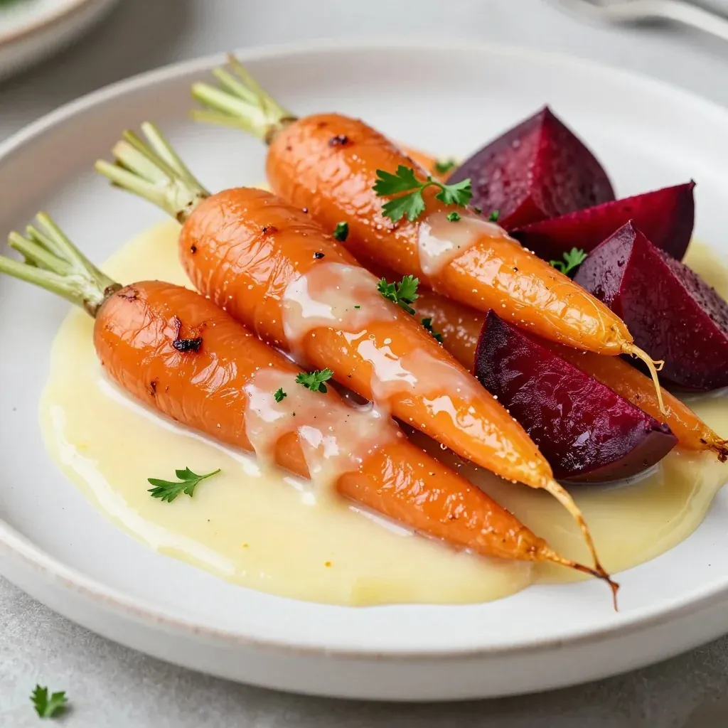 creamy lemon and garlic roasted carrots and beets for light dinners