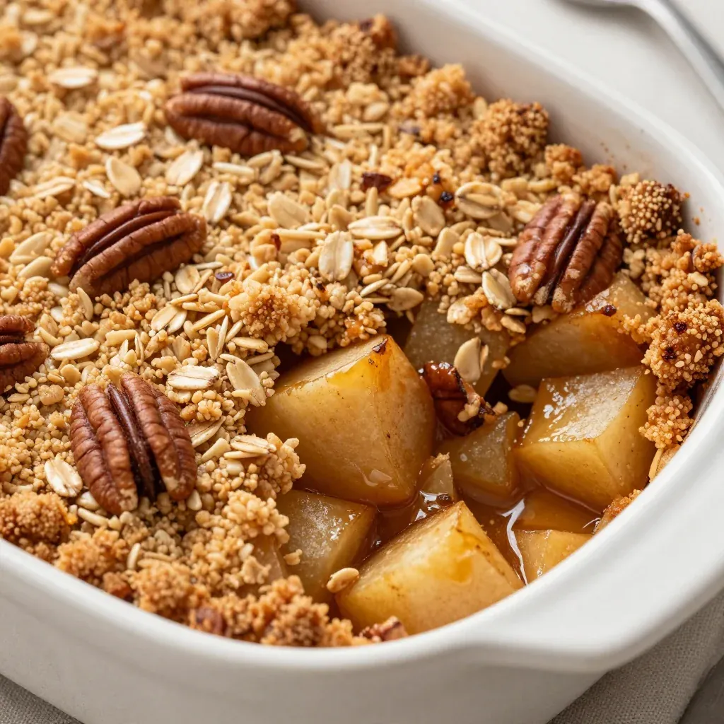 baked cinnamon apple crisp with pecan streusel for winter desserts