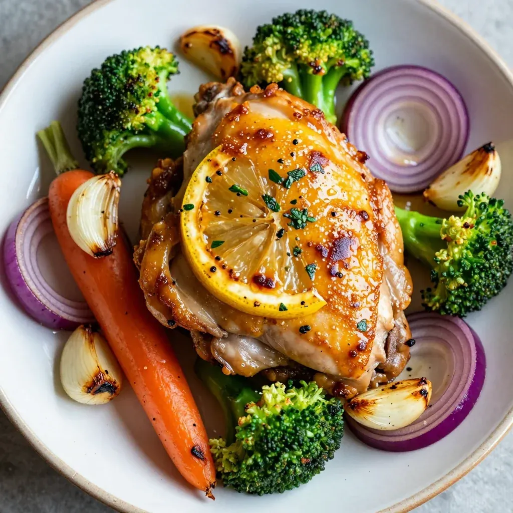 healthy baked lemon chicken with roasted winter vegetables
