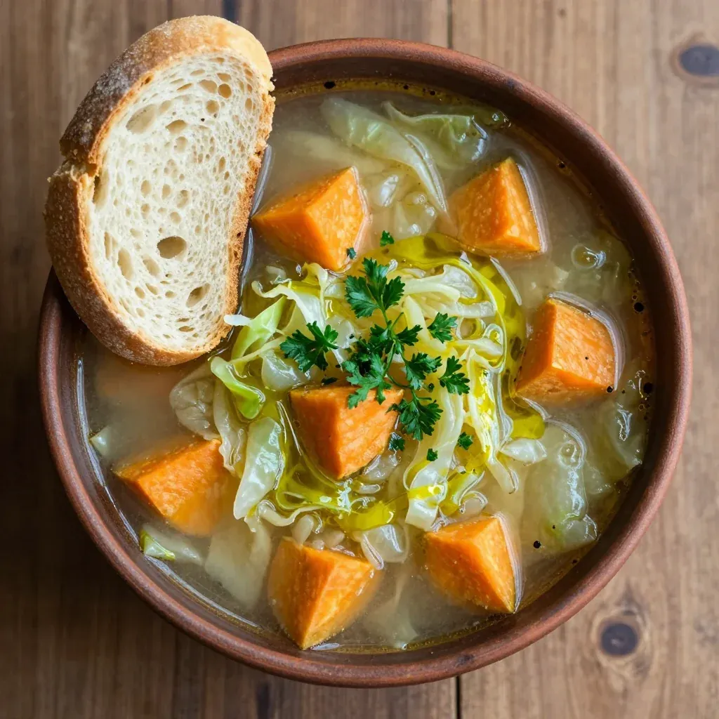 budget friendly hearty cabbage and sweet potato soup