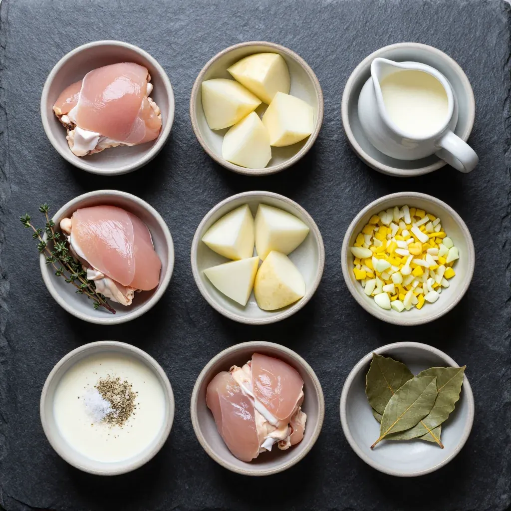 Ingredients for creamy slow cooker chicken and turnip stew for cozy family meals