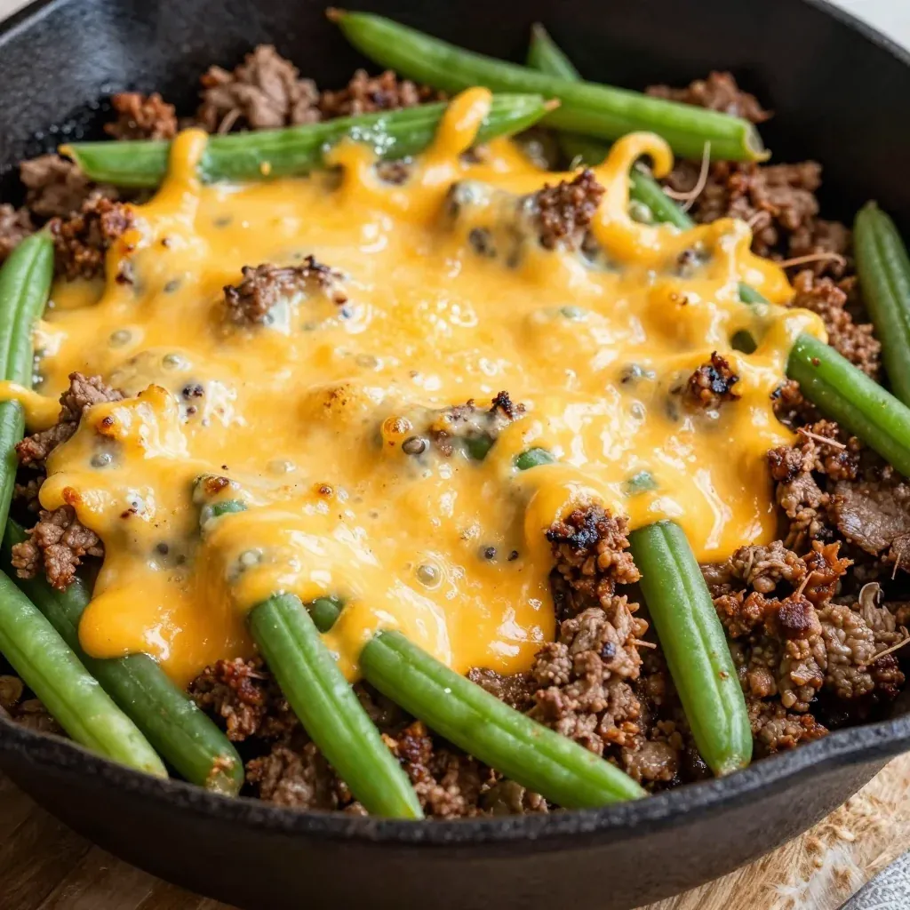 Easy Cheesy Ground Beef Skillet With Green Beans