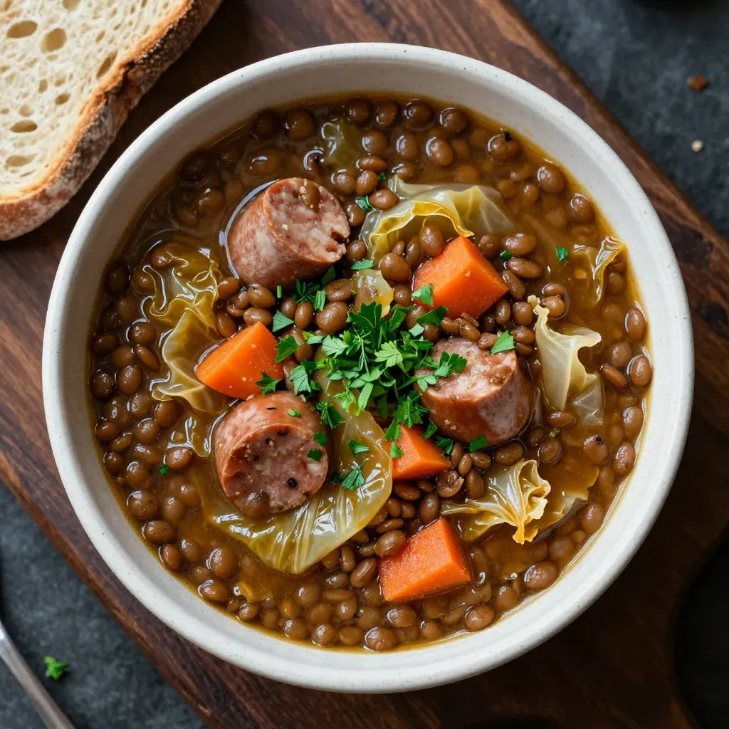 hearty one pot lentil and cabbage stew for cozy healthy family meals