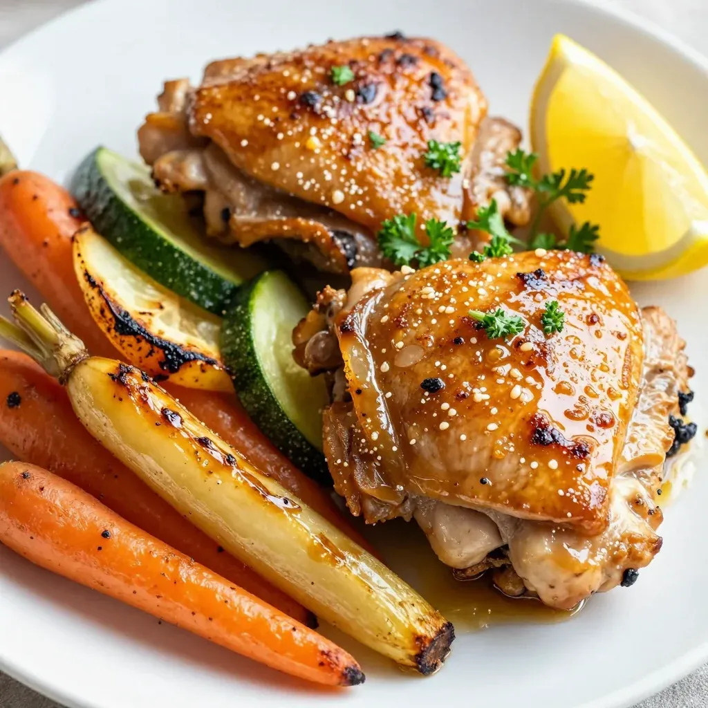 batch cooked lemon garlic chicken with roasted root vegetables for family meals