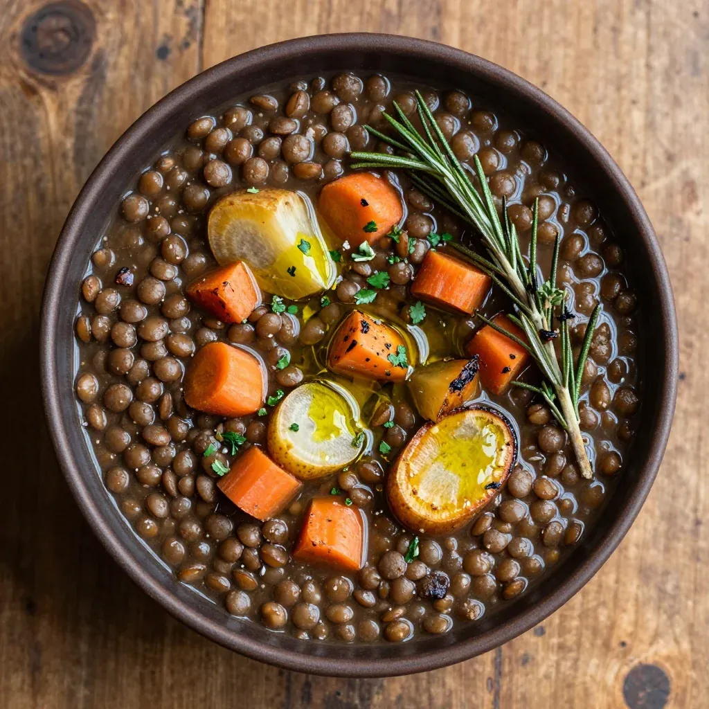 onepot lentil and roasted root vegetable soup for winter nights