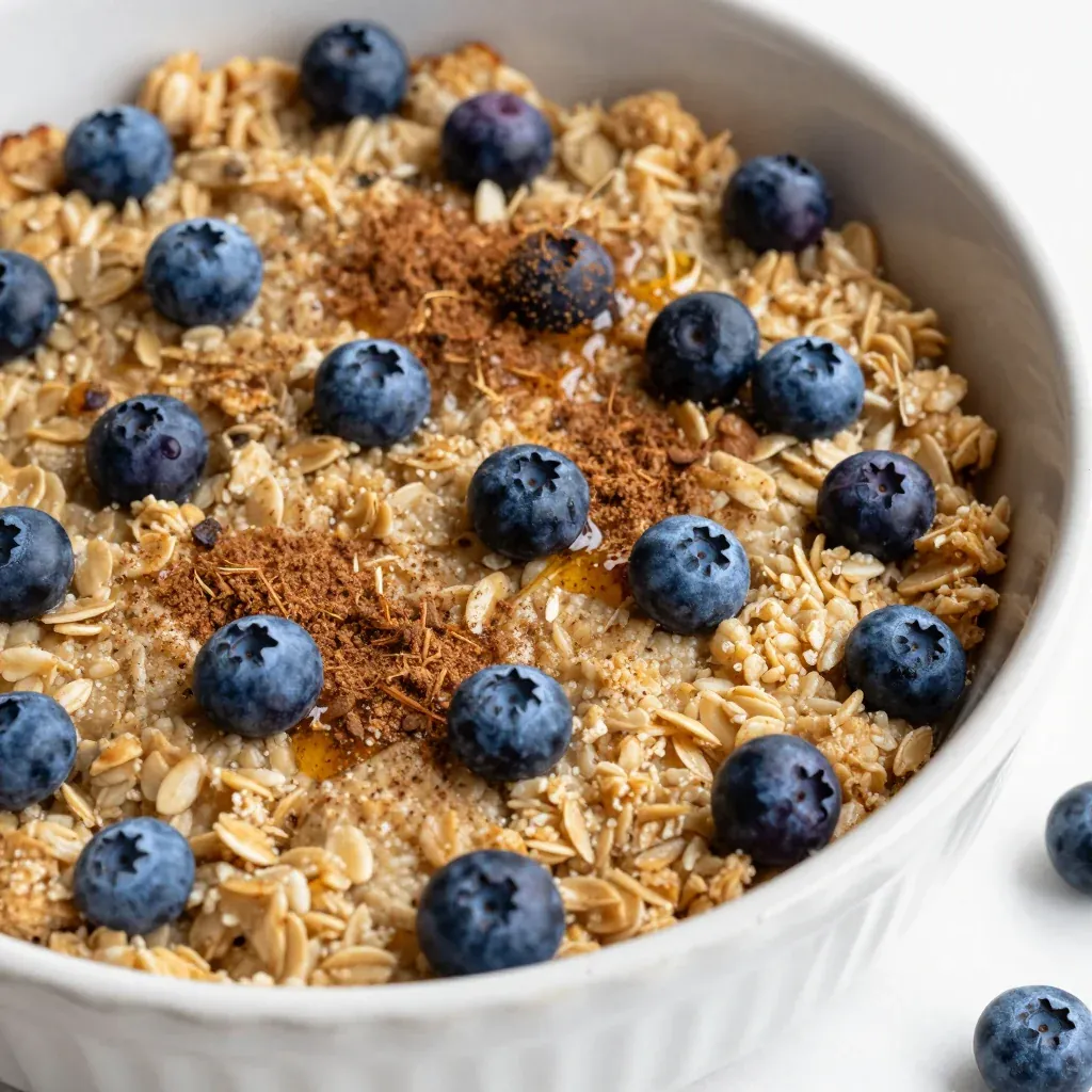 Simple Baked Oatmeal with Blueberries and Cinnamon