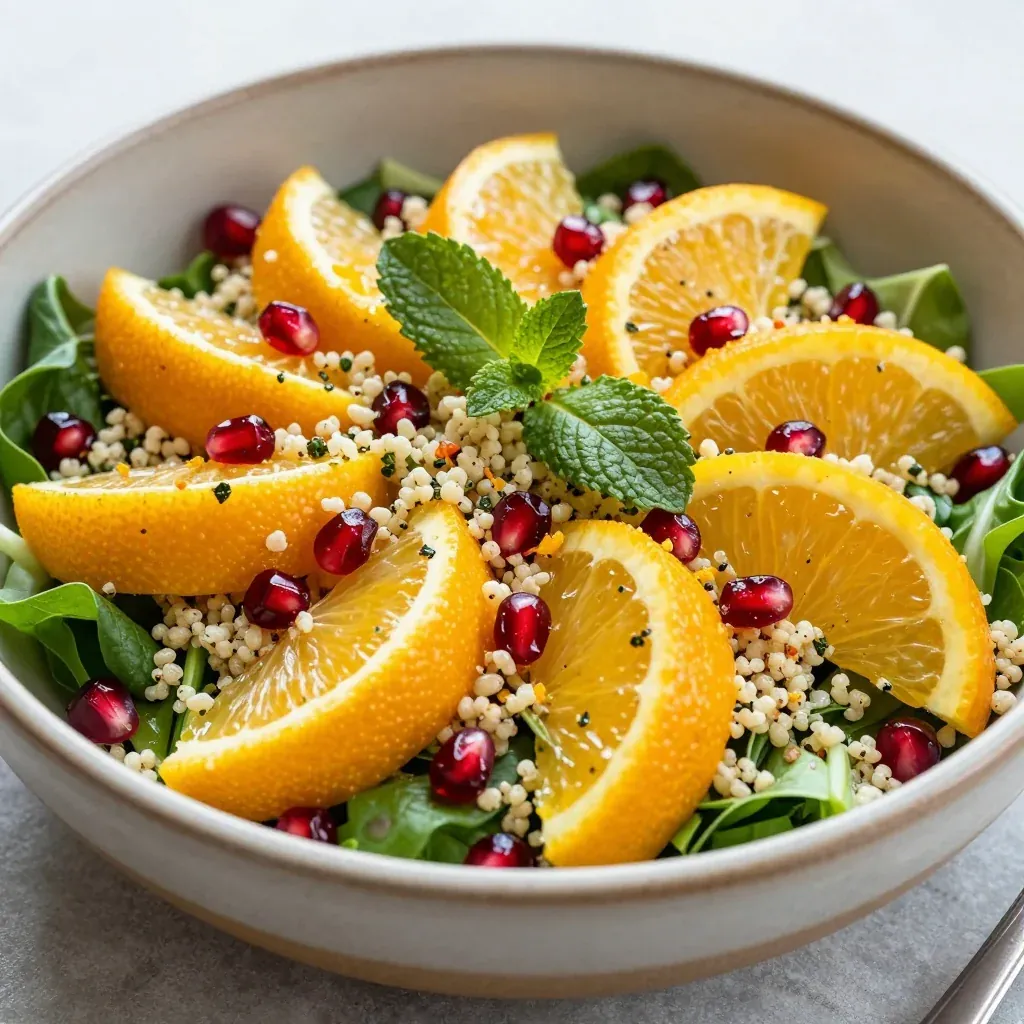 citrus and herb quinoa salad with pomegranate seeds for winter brunch
