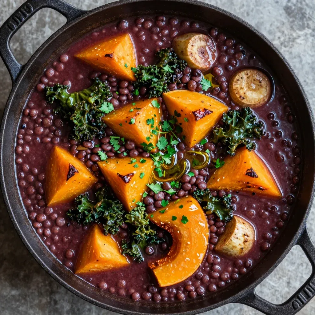 warm onepot lentil and winter vegetable stew for cozy evenings