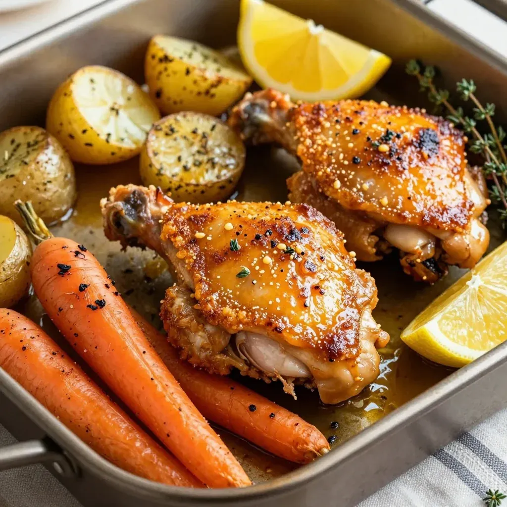 lemon garlic roasted chicken with root vegetables for winter meals