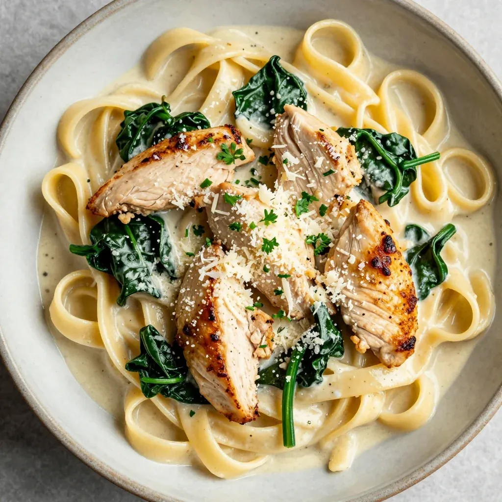 creamy garlic chicken and spinach pasta for busy winter nights