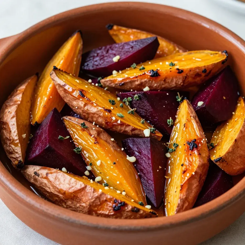 roasted sweet potato and beet medley with garlic for cozy dinners