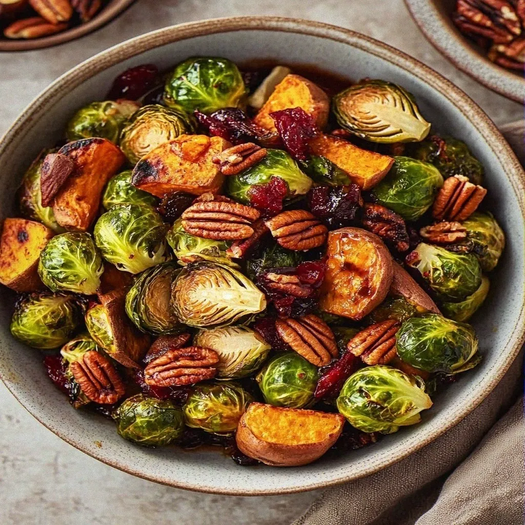 Irresistible Maple Roasted Brussels Sprouts & Sweet Potatoes
