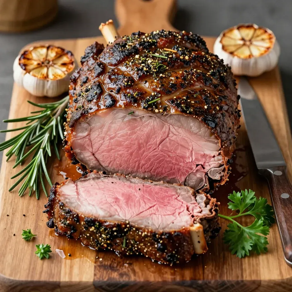 tender herbcrusted prime rib roast with garlic for holiday dinners