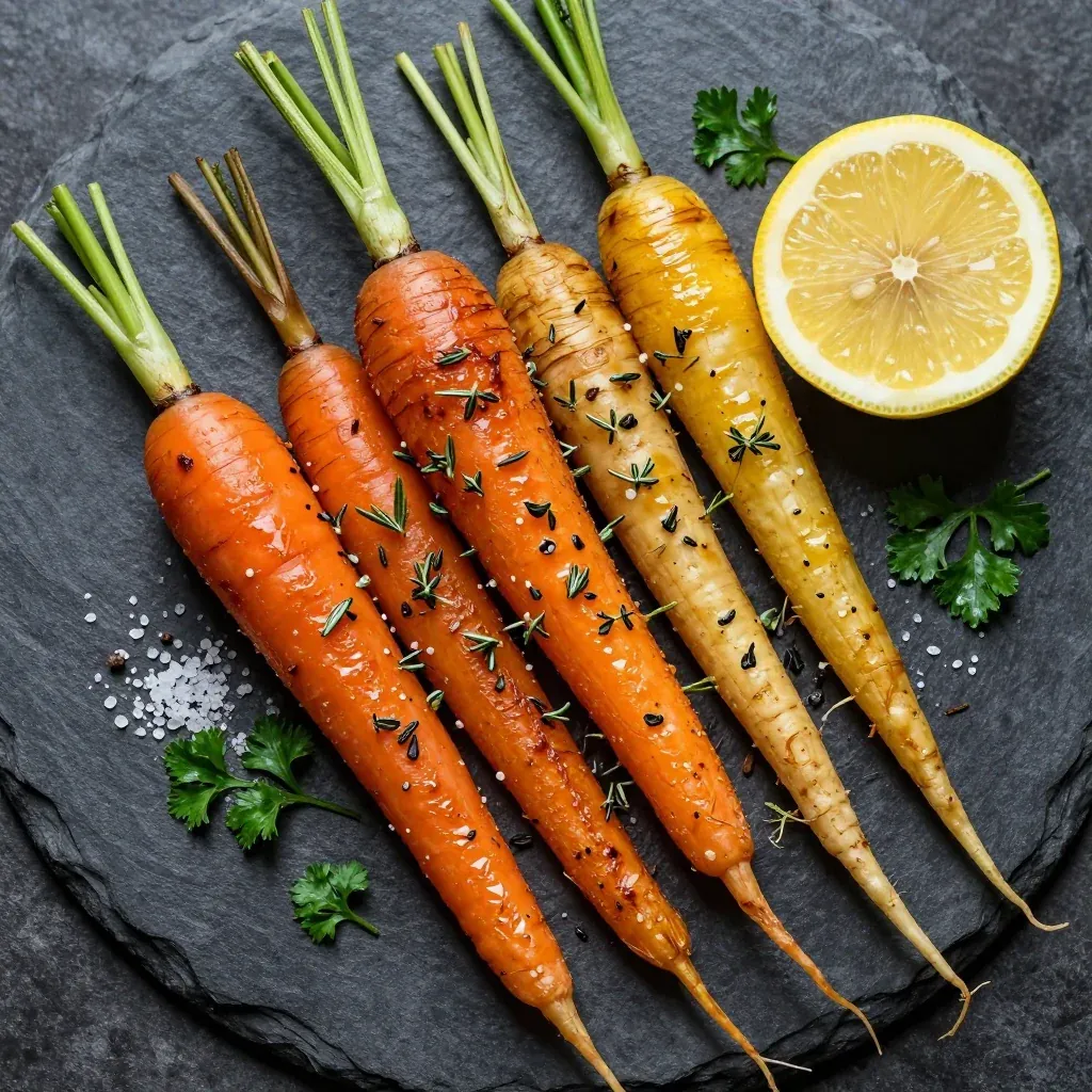 healthy lemon and herb roasted carrots and parsnips