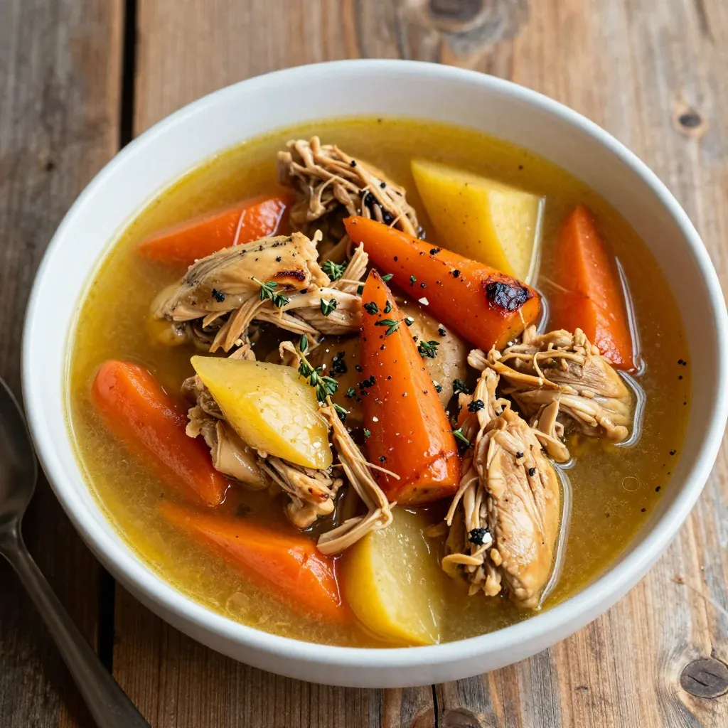 healthy meal prep chicken stew with roasted carrots and parsnips
