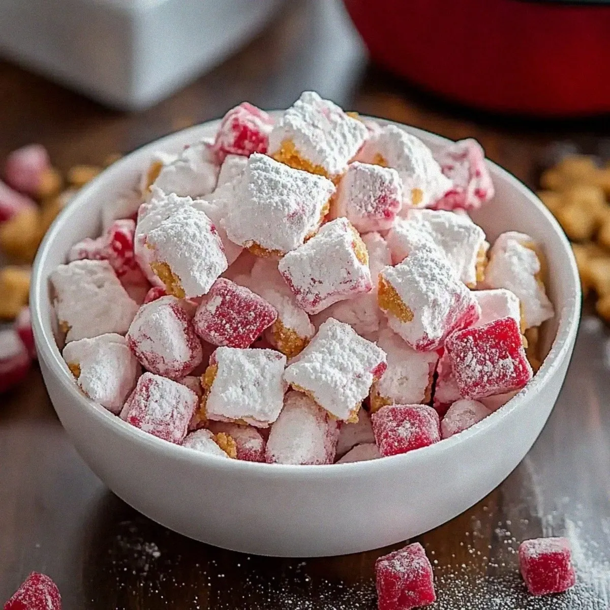 Irresistibly Creamy Cherry Cheesecake Puppy Chow Delight