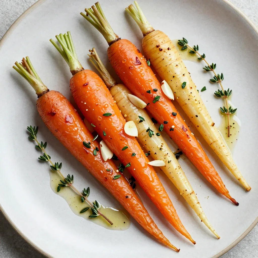 roasted carrots and parsnips with garlic herb dressing for clean eating